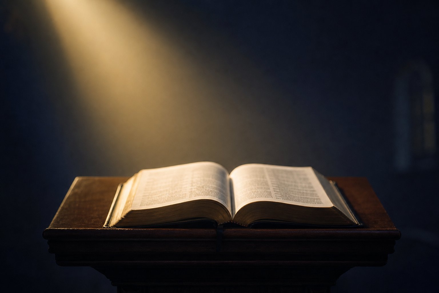 An open Bible on the pulpit